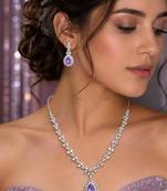Amethyst Bridal Jewelry Set, Pear Cut Gemstone Necklace Earrings