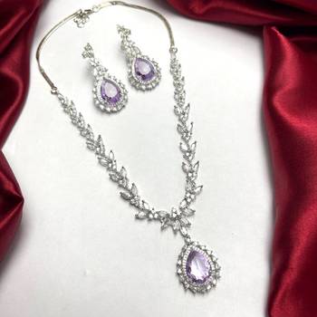 Amethyst Bridal Jewelry Set, Pear Cut Gemstone Necklace Earrings 2