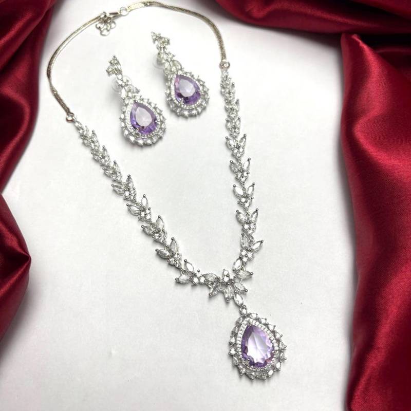 Amethyst Bridal Jewelry Set, Pear Cut Gemstone Necklace Earrings