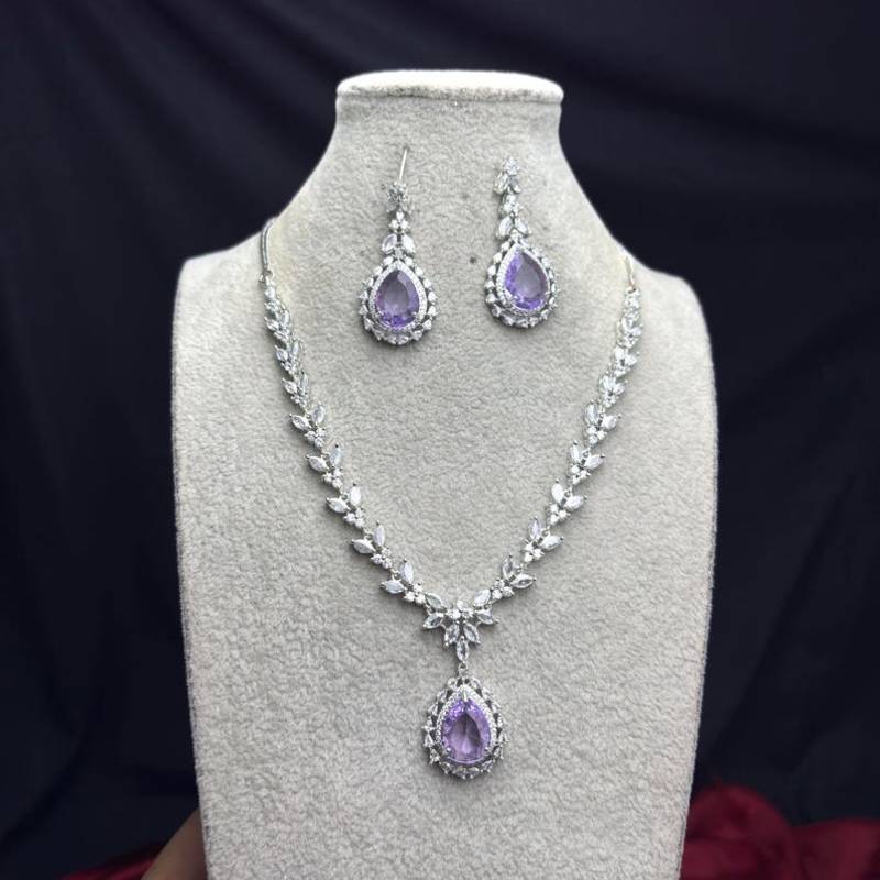Amethyst Bridal Jewelry Set, Pear Cut Gemstone Necklace Earrings