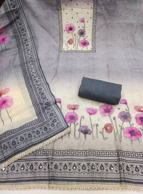 multicolor printed  linen cotton unstitched dress material  2