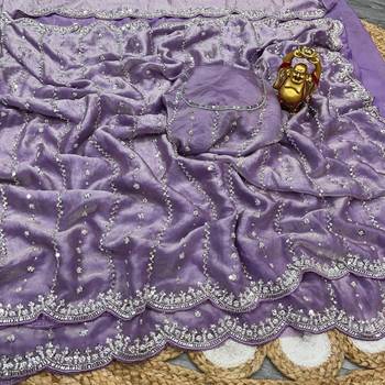 Lavender Color Original beeds work Space Silk Blend Saree 3
