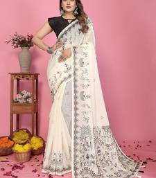 white color printed work cotton blend saree
