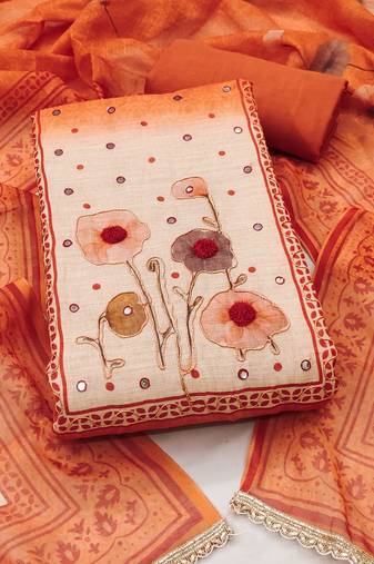 multicolor printed  linen cotton unstitched dress material 