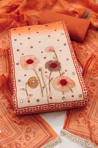 multicolor printed  linen cotton unstitched dress material 