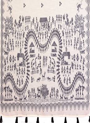 white color printed work cotton blend saree 4