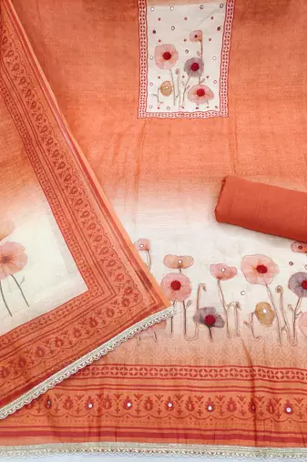 multicolor printed  linen cotton unstitched dress material 