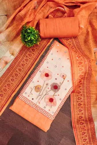 multicolor printed  linen cotton unstitched dress material 