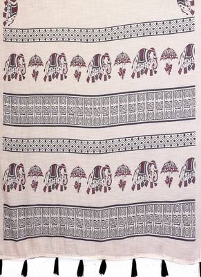 white color printed work cotton blend saree 4