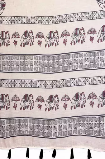 white color printed work cotton blend saree