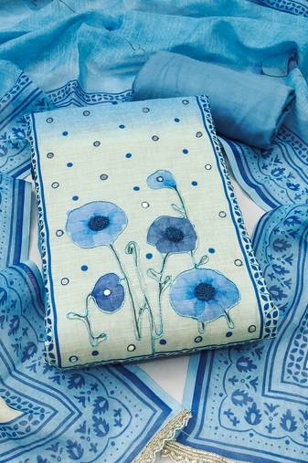 multicolor printed  linen cotton unstitched dress material 