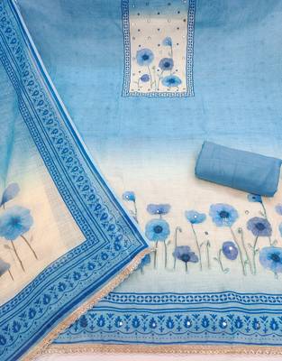 multicolor printed  linen cotton unstitched dress material  2