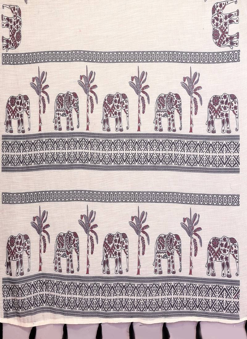 white color printed work cotton blend saree