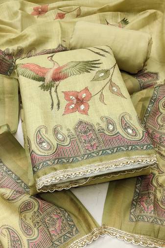 multicolor printed  linen cotton unstitched dress material 