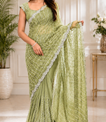 Light Green Color Original beeds work Space Silk Blend Saree