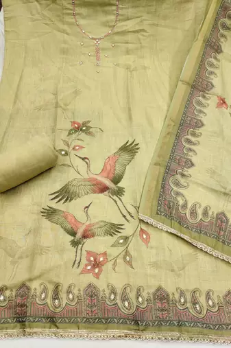 multicolor printed  linen cotton unstitched dress material 