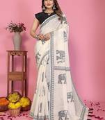 white color printed work cotton blend saree
