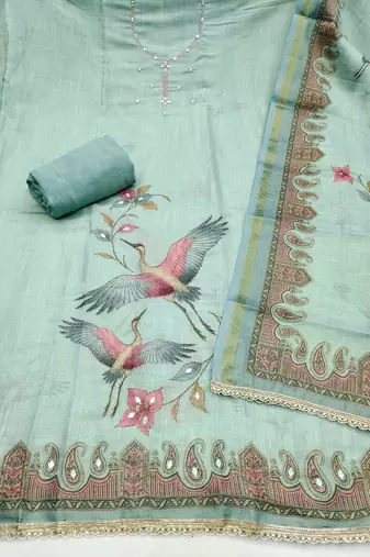 multicolor printed  linen cotton unstitched dress material 