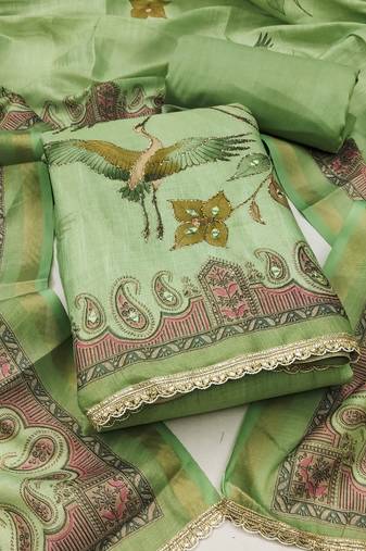 multicolor printed  linen cotton unstitched dress material 