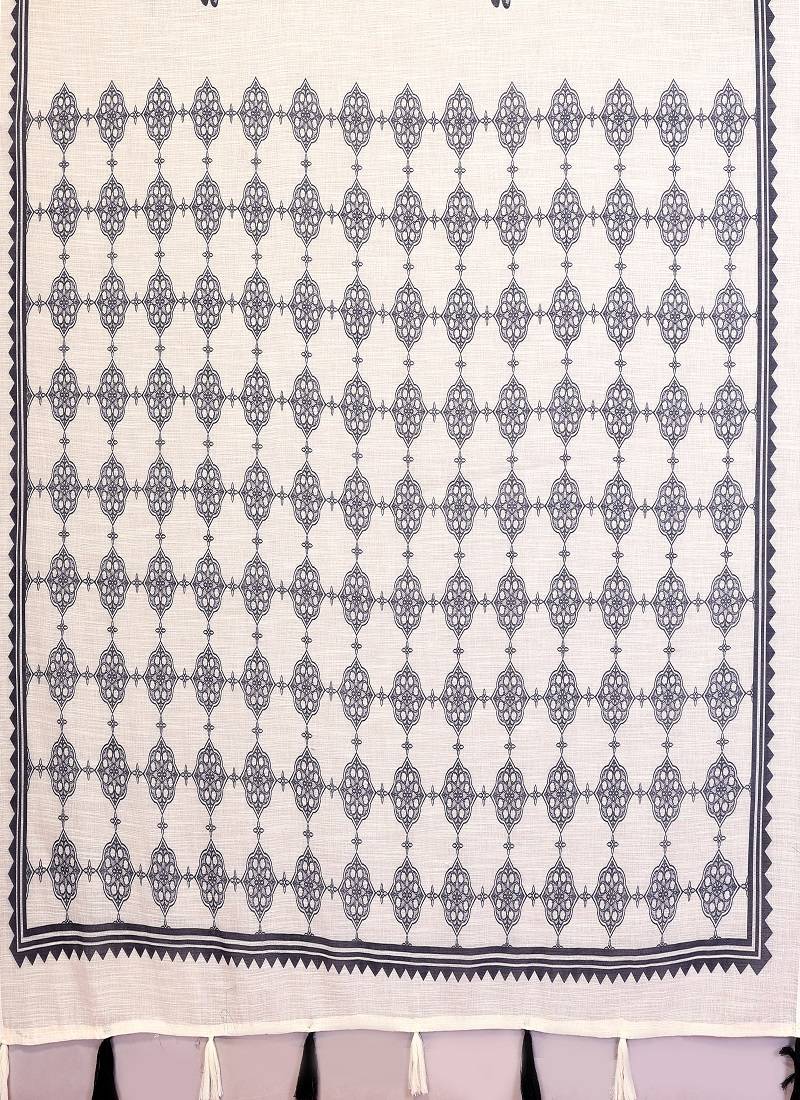 white color printed work cotton blend saree