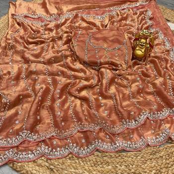 Light Orange Color Original beeds work Space Silk Blend Saree 3