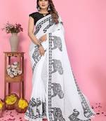 white color printed work cotton blend saree
