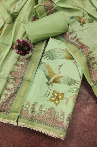 multicolor printed  linen cotton unstitched dress material 