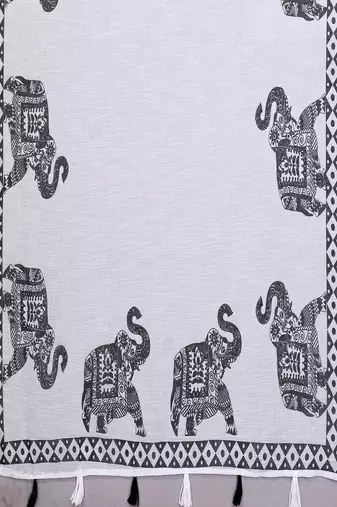 white color printed work cotton blend saree