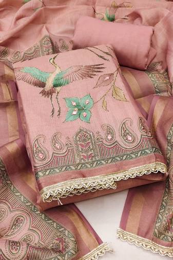 multicolor printed  linen cotton unstitched dress material 