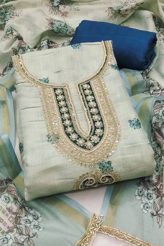 multicolor printed  linen cotton unstitched dress material 