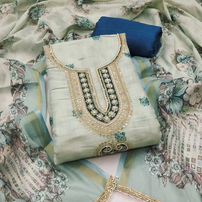 multicolor printed  linen cotton unstitched dress material 