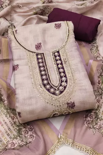 multicolor printed  linen cotton unstitched dress material 