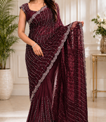 Maroon Color Original beeds work Space Silk Blend Saree