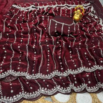 Maroon Color Original beeds work Space Silk Blend Saree 3