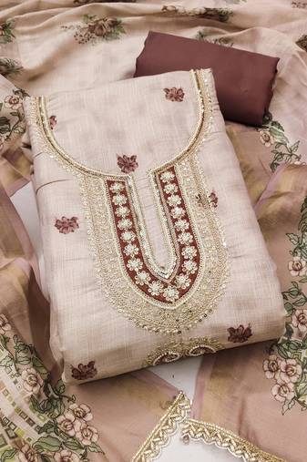 multicolor printed  linen cotton unstitched dress material 