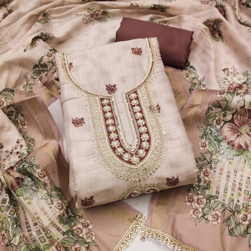 multicolor printed  linen cotton unstitched dress material 