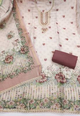 multicolor printed  linen cotton unstitched dress material  2