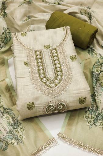 multicolor printed  linen cotton unstitched dress material 