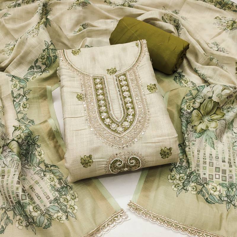 multicolor printed  linen cotton unstitched dress material 