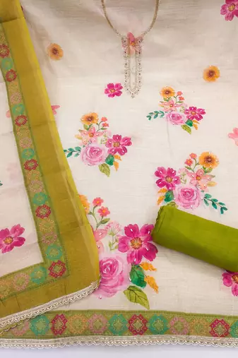 pink bandhej  linen cotton unstitched dress material 