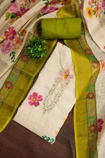 pink bandhej  linen cotton unstitched dress material 