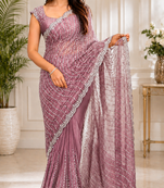 Pink Color Original beeds work Space Silk Blend Saree