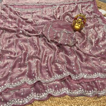Pink Color Original beeds work Space Silk Blend Saree 3