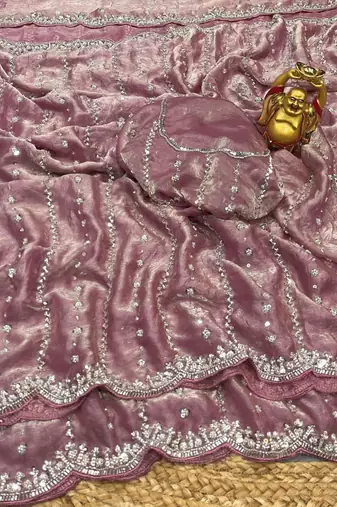 Pink Color Original beeds work Space Silk Blend Saree