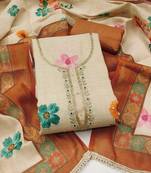 orange bandhej  linen cotton unstitched dress material 