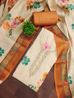 orange bandhej  linen cotton unstitched dress material  4