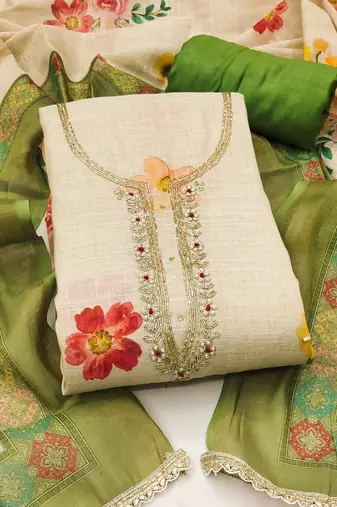 red bandhej  linen cotton unstitched dress material 