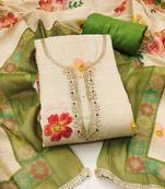 red bandhej  linen cotton unstitched dress material 