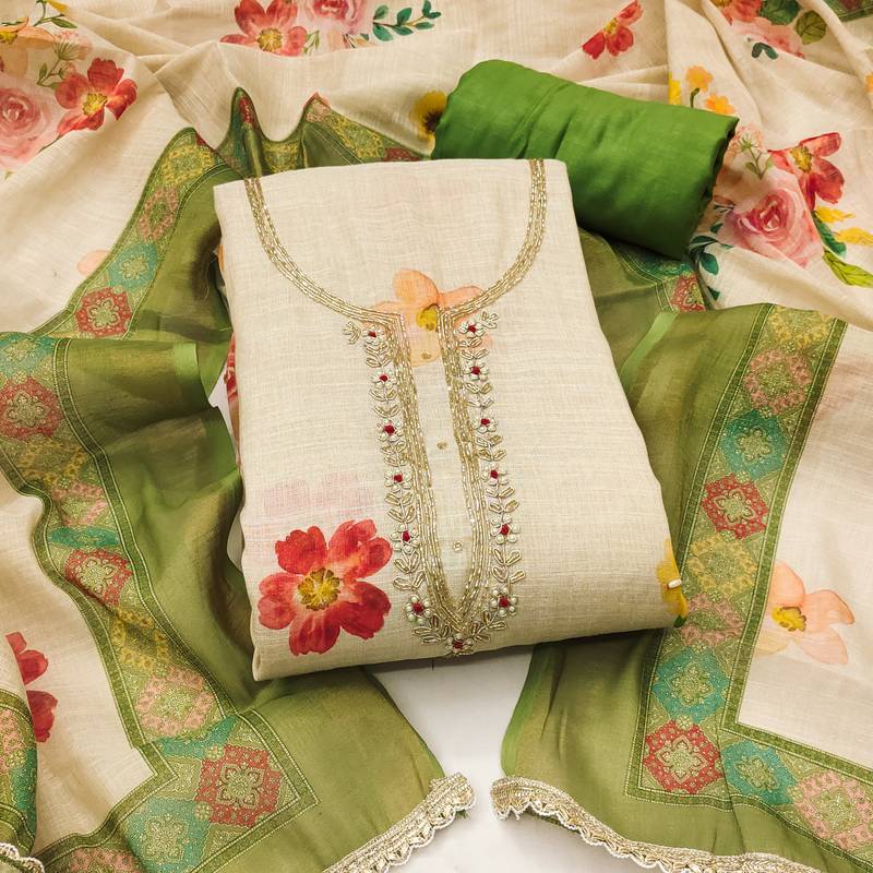 red bandhej  linen cotton unstitched dress material 