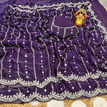 Purple Color Original beeds work Space Silk Blend Saree 3